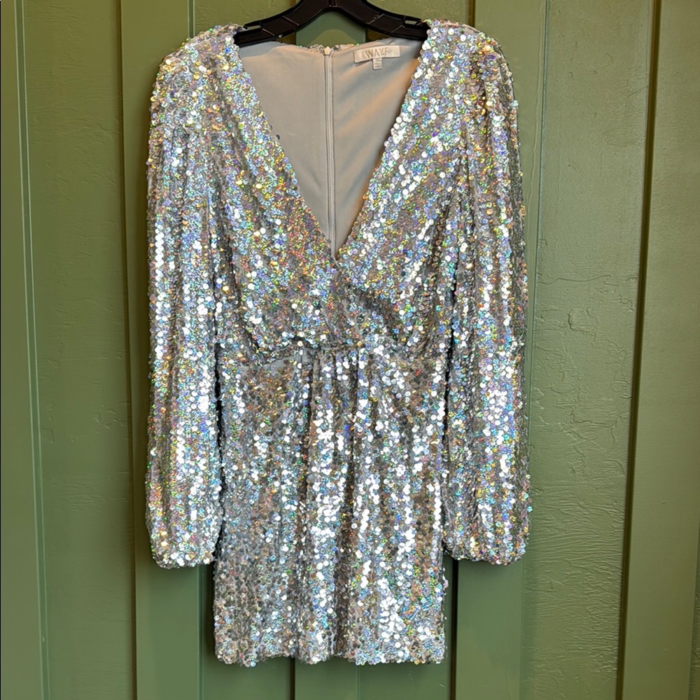 Wayf Silver Sequin Prom Dress
